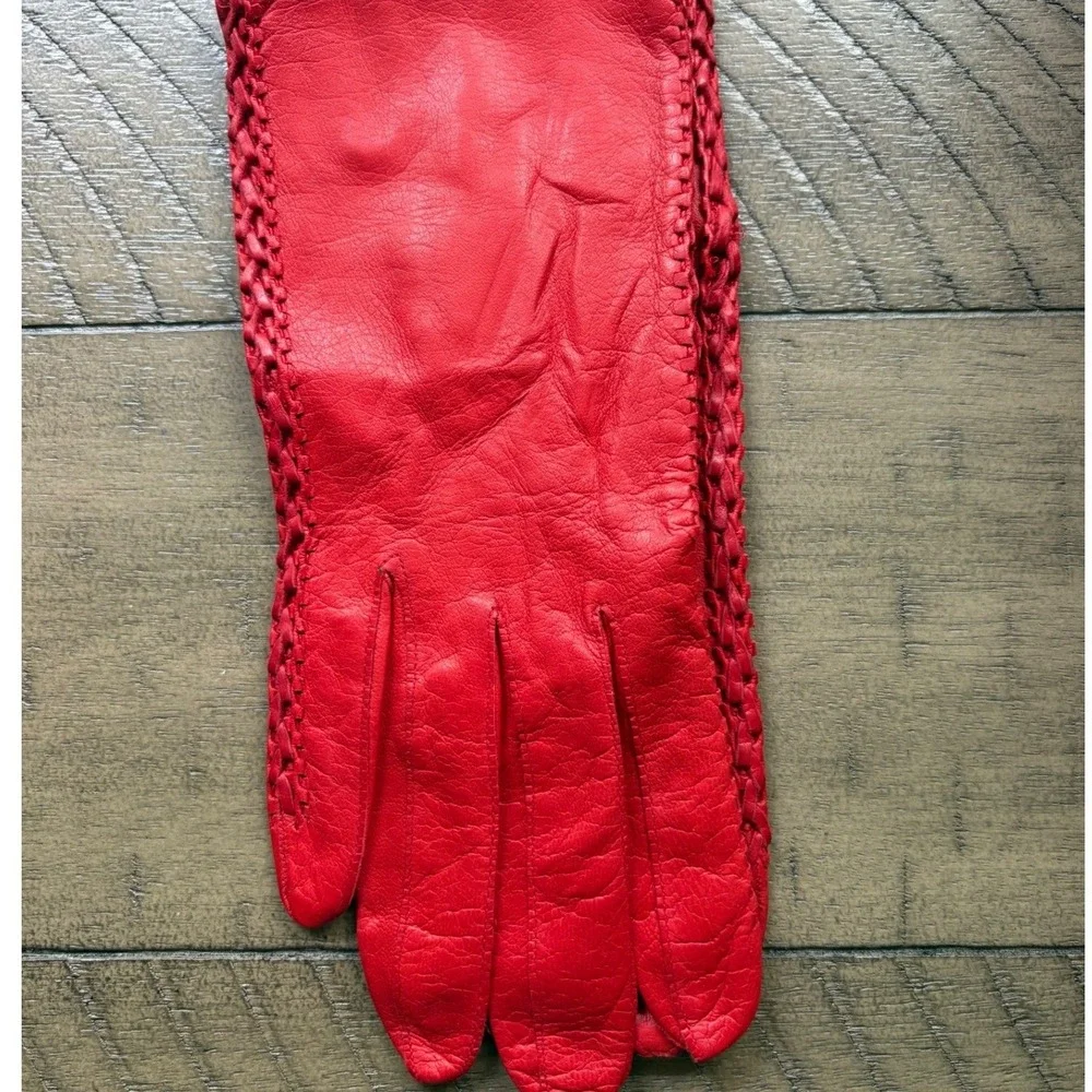 Vintage Madova Red Kidskin Leather Gauntlet Gloves Florence Italy Size 6.5